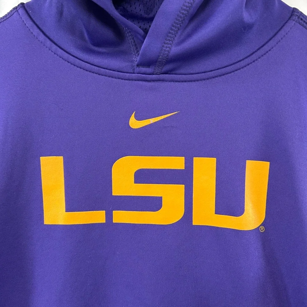 Nike LSU Tigers Hoodie Kids Medium Purple Therma-FIT Pullover Sweatshirt